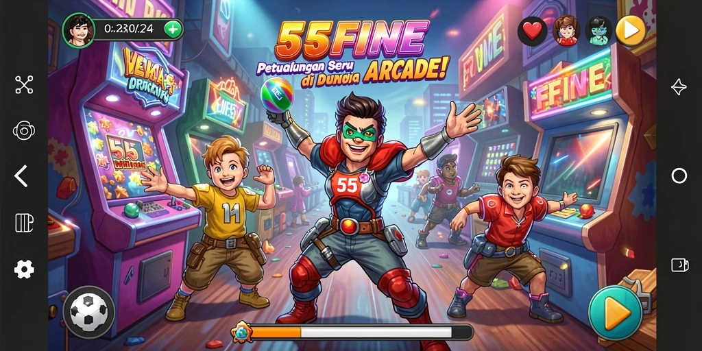 Tampilan gameplay 55FIVE yang dinamis dan penuh warna.