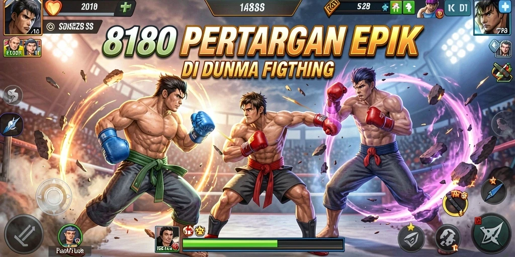 Screenshot menunjukkan pertempuran intens di arena Fighting.