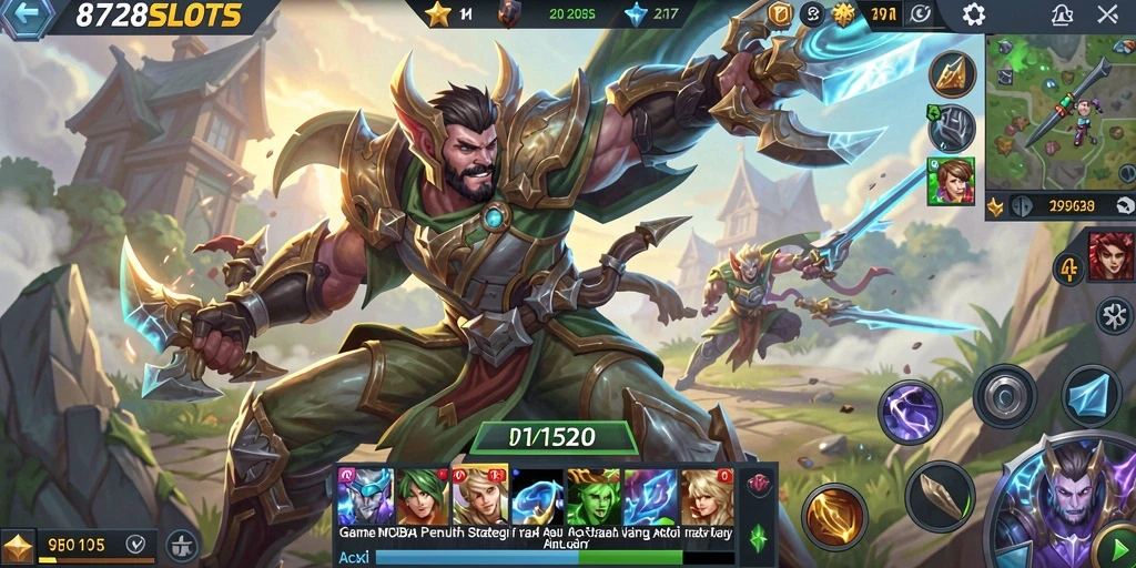 Tampilan dinamis gameplay 8728SLOTS dengan aksi bertempur yang intens.