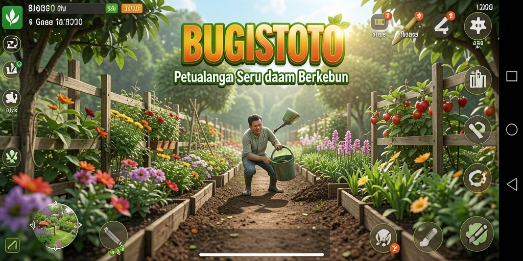 Gameplay <strong>BUGISTOTO</strong> dengan kebun yang hijau dan subur.