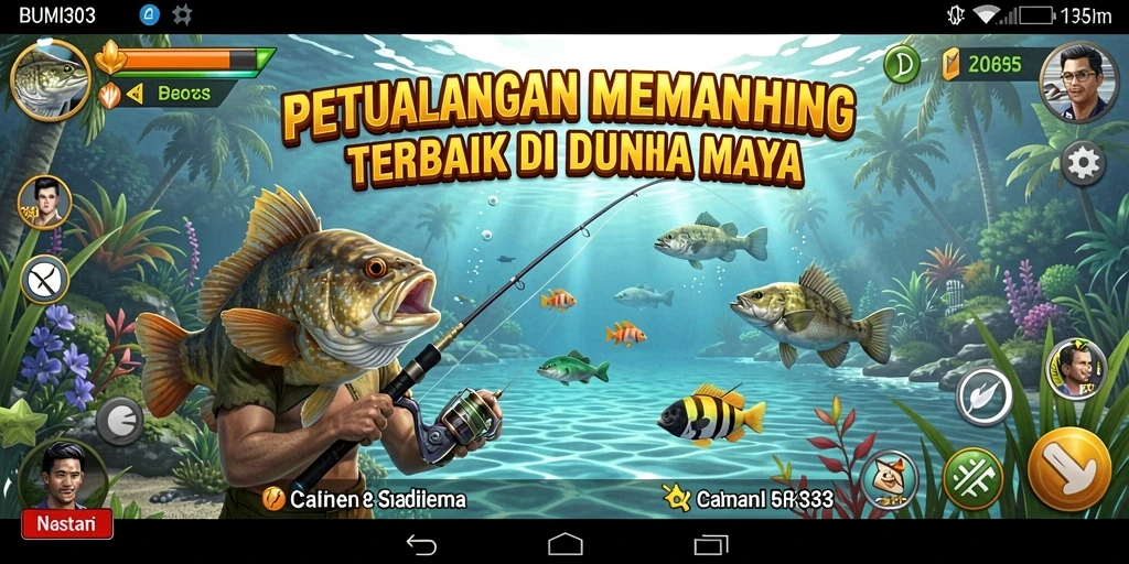 Tampilan gameplay BUMI303 yang menakjubkan saat memancing.