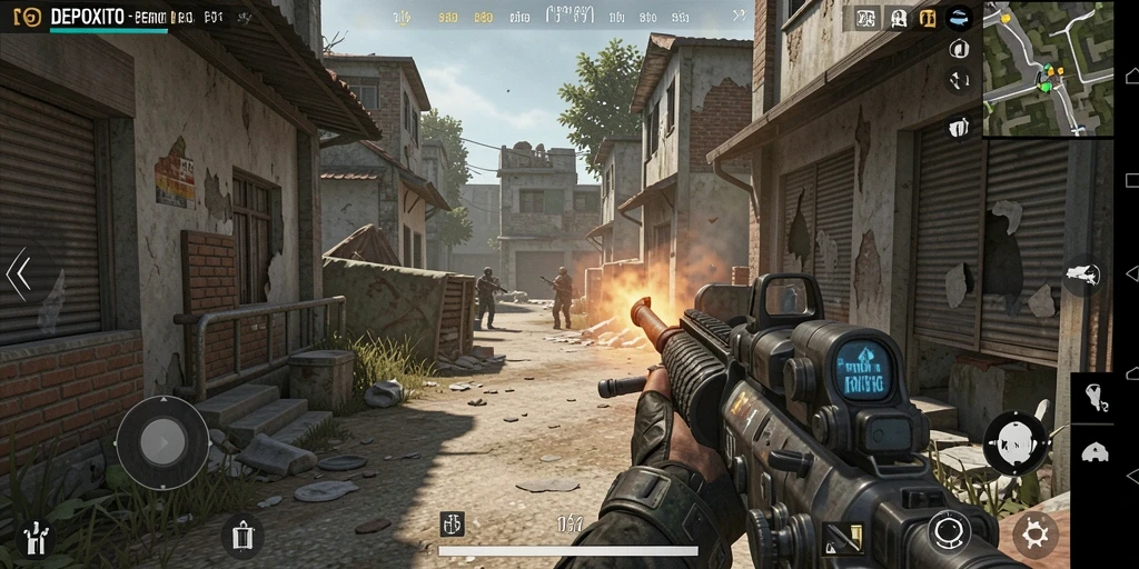 Tampilan gameplay menegangkan dalam DEPOXITO, penuh aksi FPS.
