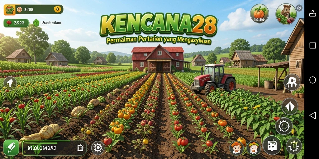 Tangkapan layar gameplay KENCANA28 menampilkan petualangan bertani yang seru.