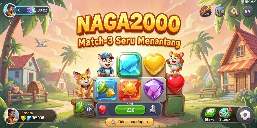 Screenshot utama menampilkan gameplay Match-3 yang menantang dan seru.