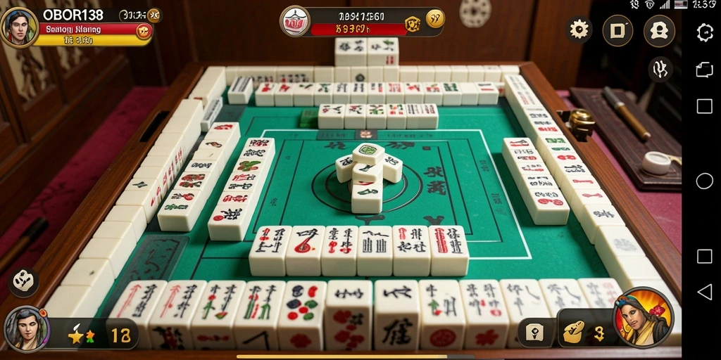 Tampilan gameplay seru dari OBOR138 dengan ubin Mahjong berwarna-warni.