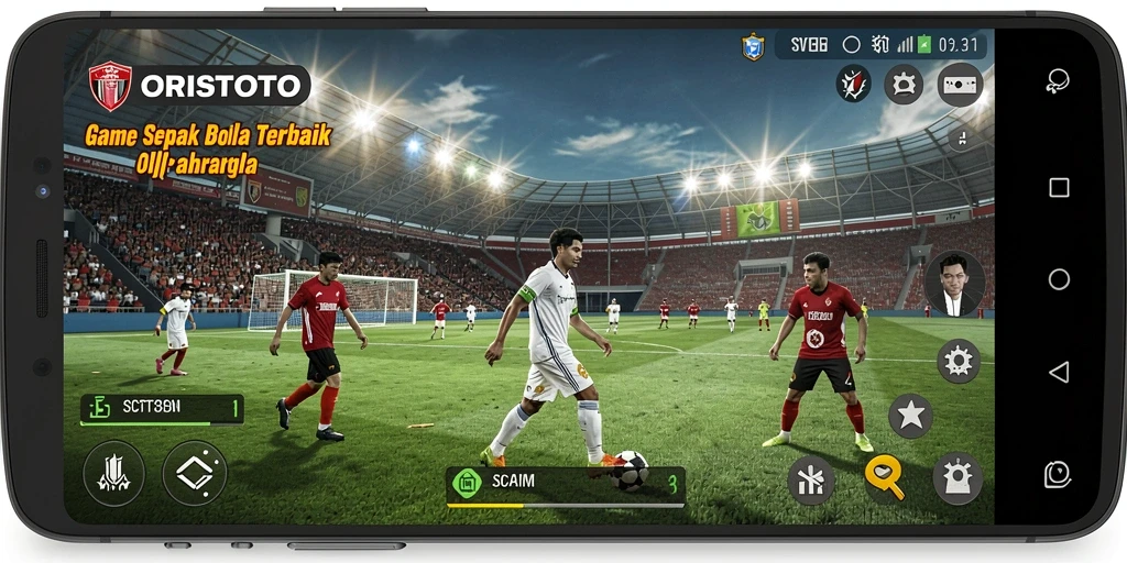 Tampilan gameplay seru di ORISTOTO dengan aksi sepak bola mendebarkan.